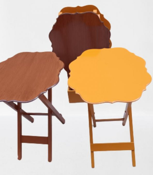 Çanta Zigon 90085 Sehpa Yonca Model Ahşap MDF Ceviz ve Hardal Renk Uyum El Yapım - 5