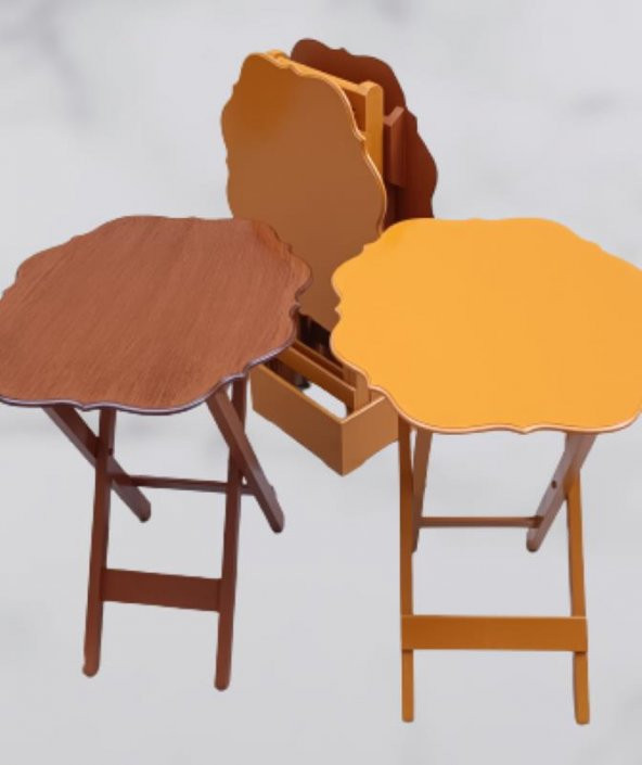 Çanta Zigon 90085 Sehpa Yonca Model Ahşap MDF Ceviz ve Hardal Renk Uyum El Yapım - 6