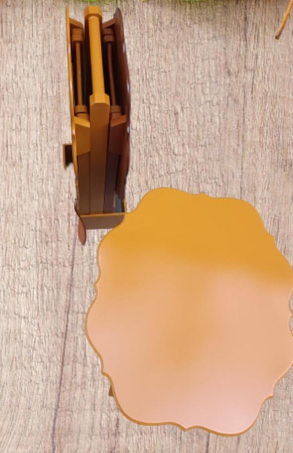 Çanta Zigon 90085 Sehpa Yonca Model Ahşap MDF Ceviz ve Hardal Renk Uyum El Yapım - 7