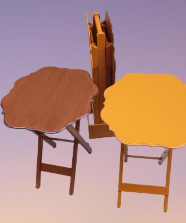 Çanta Zigon 90085 Sehpa Yonca Model Ahşap MDF Ceviz ve Hardal Renk Uyum El Yapım - 8
