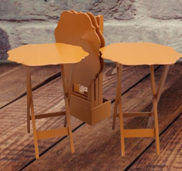 Çanta Zigon 90087 Sehpa Yonca Tk Dörtlü Model Ahşap MDF Hardal Renk Uyum El Yapım - 7