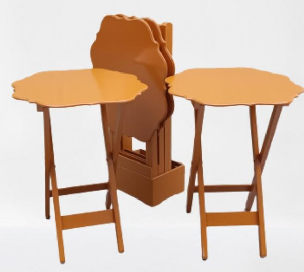 Çanta Zigon 90087 Sehpa Yonca Tk Dörtlü Model Ahşap MDF Hardal Renk Uyum El Yapım - 8