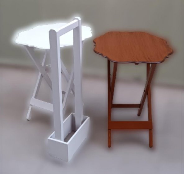 Çanta Zigon 90083 Yonca Model 2 li Takım Ahşap MDF Beyaz-Ceviz Renk Uyum El Yapım - 8