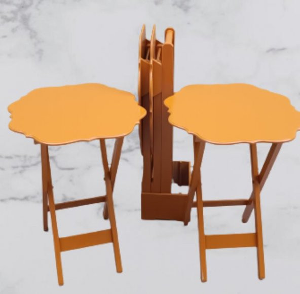 Çanta Zigon 90087 Sehpa Yonca Tk Dörtlü Model Ahşap MDF Hardal Renk Uyum El Yapım - 6