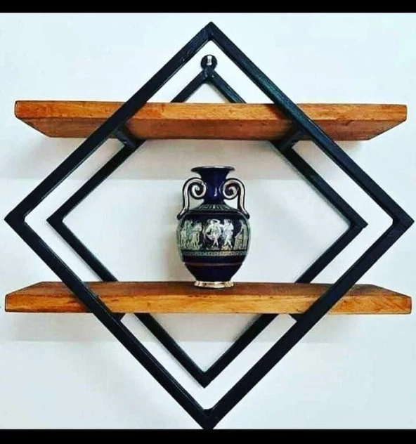 Kitaplık Duvar Monte 141211 ZLF İkili Ahşap Raf Metal Siyah Ayak El Yapım - 2