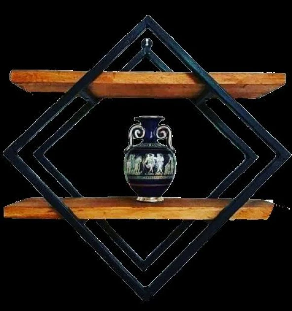 Kitaplık Duvar Monte 141211 ZLF İkili Ahşap Raf Metal Siyah Ayak El Yapım - 3