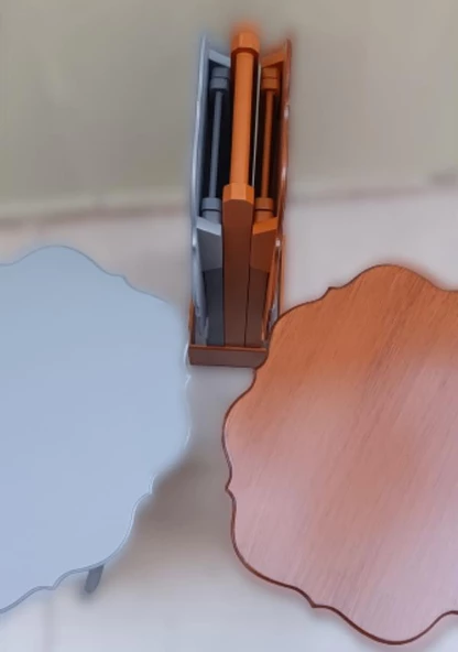 Çanta Zigon ST 90089 Sehpa Yonca Model Ahşap MDF Ceviz-Gri Renk Uyum El Yapım - 2
