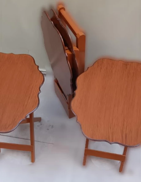 Çanta Zigon 90093 Yonca Takım Dörtlü Model Ahşap MDF parlak Ceviz Renk El Yapım - 2