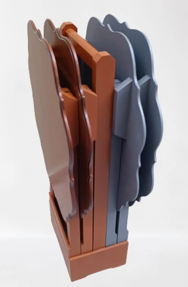 Çanta Zigon ST 90089 Sehpa Yonca Model Ahşap MDF Ceviz-Gri Renk Uyum El Yapım - 6