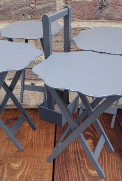 Çanta Zigon 90091 Yonca Takım Dörtlü Model Ahşap MDF Parlak Gri Renk El Yapım