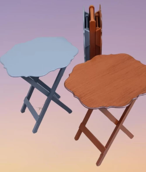 Çanta Zigon ST 90089 Sehpa Yonca Model Ahşap MDF Ceviz-Gri Renk Uyum El Yapım - 3