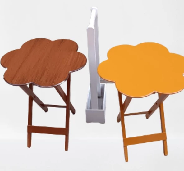 Çanta Zigon 90097 Papatya Model 2li Tk Ahşap MDF Hardal Ceviz Renk Uyum El Yapım - 4