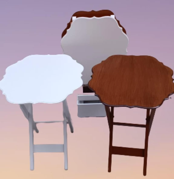 Çanta Zigon 90092 Sehpa Yonca Model Ahşap MDF Ceviz ve Beyaz Renk Uyum El Yapım - 2