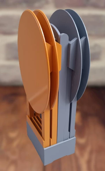 Çanta Zigon 90127 Sehpa Oval Model Dörtlü Mdf Hardal ve Gri Renk Uyumu El Yapımı - 5