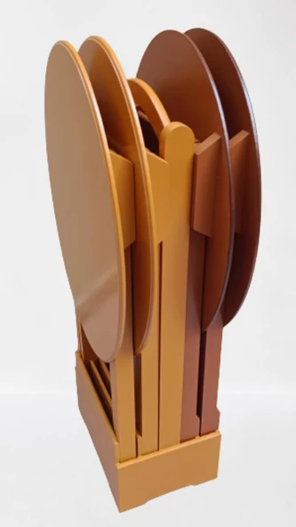 Çanta Zigon 90128 Sehpa Oval Model Ahşap Mdf Ceviz ve Hardal Renk Uyum El Yapım - 9