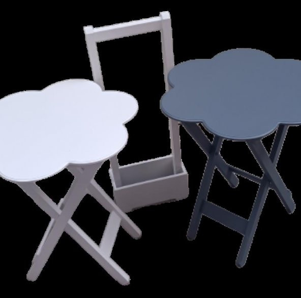 Çanta Zigon 90101 Papatya  Model 2li Tk Ahşap MDF Beyaz-Gri Renk Uyum El Yapım