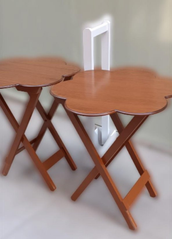 Çanta Zigon 90103 Sehpa Papatya Model 2li Takım Ahşap MDF Ceviz Renk Uyum El Yapı - 3