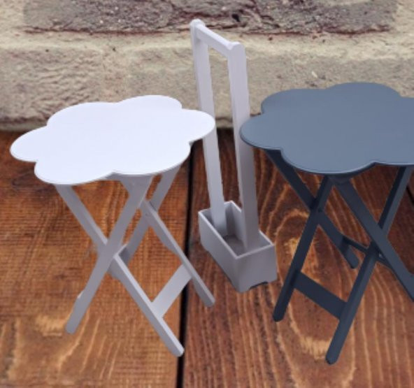 Çanta Zigon 90101 Papatya  Model 2li Tk Ahşap MDF Beyaz-Gri Renk Uyum El Yapım - Resim 4