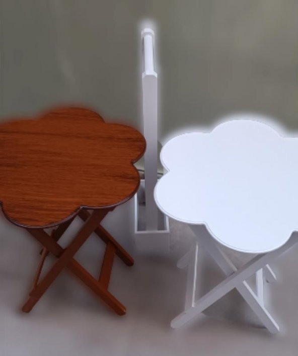 Çanta Zigon 90104 Papatya sehpa Model 2li Ahşap MDF Beyaz Ceviz Uyum El Yapım - Resim 7