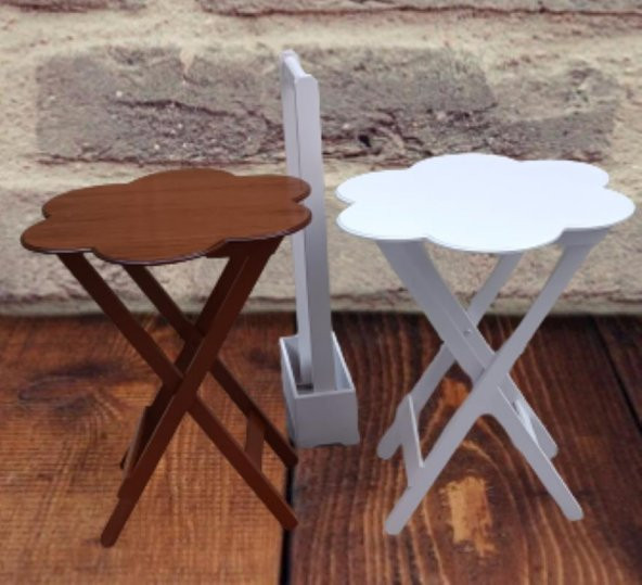 Çanta Zigon 90104 Papatya sehpa Model 2li Ahşap MDF Beyaz Ceviz Uyum El Yapım - Resim 8