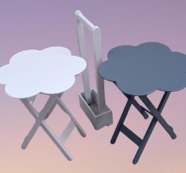 Çanta Zigon 90101 Papatya  Model 2li Tk Ahşap MDF Beyaz-Gri Renk Uyum El Yapım - Resim 3