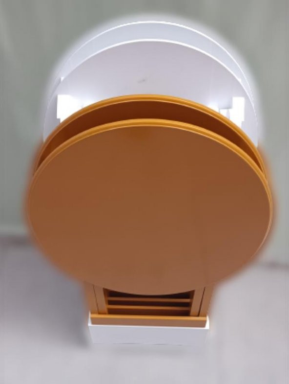 Çanta Zigon 90129 Sehpa Oval Dörtlü Ahşap Mdf Beyaz ve Hardal  Renk Uyumu El Yapı