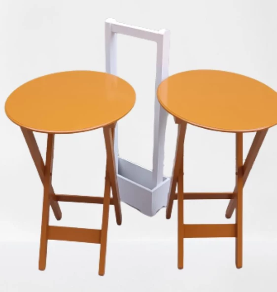 Çanta Zigon 90120 Sehpa Oval Model İkili Takım Mdf Hardal Renk Uyumu El Yapımı - 10