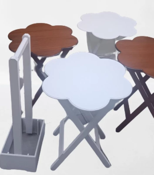 Çanta Zigon 90113 Papatya sehpa Dörtlü Model Ahşap MDF Ceviz Beyaz Uyumu El Yapım - Resim 6