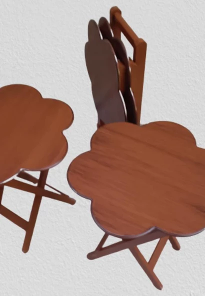 Çanta Zigon 90111 Papatya Dörtlü Model Ahşap MDF nature Ceviz Renk El Yapım - Resim 7