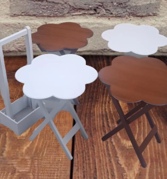 Çanta Zigon 90113 Papatya sehpa Dörtlü Model Ahşap MDF Ceviz Beyaz Uyumu El Yapım - Resim 7