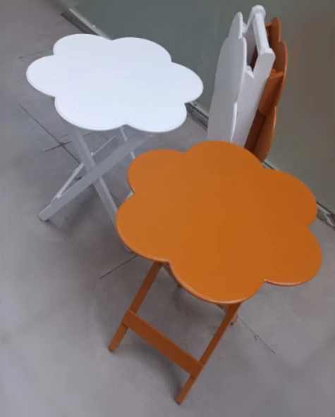 Çanta Zigon 90107 Papatya Sehpa Model Ahşap MDF Beyaz-Hardal Renk Uyum El Yapım - 3