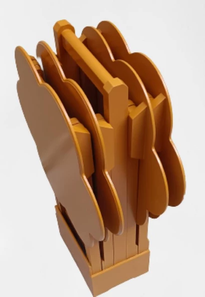 Çanta Zigon 90116 Papatya Dörtlü Model Ahşap Mdf Hardal Renk Uyumu El Yapımı - 6