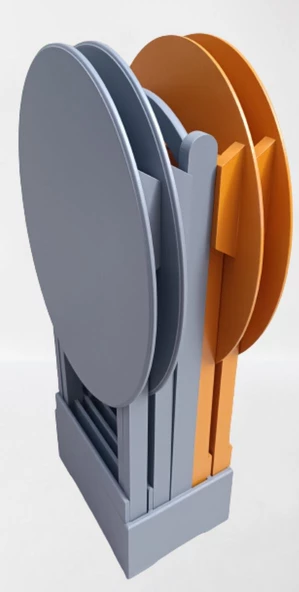 Çanta Zigon 90127 Sehpa Oval Model Dörtlü Mdf Hardal ve Gri Renk Uyumu El Yapımı - 3