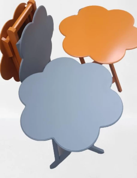 Çanta Zigon 90108 Sehpa Papatya Model Ahşap MDF Gri ve Hardal Renk Uyum El Yapım - 5