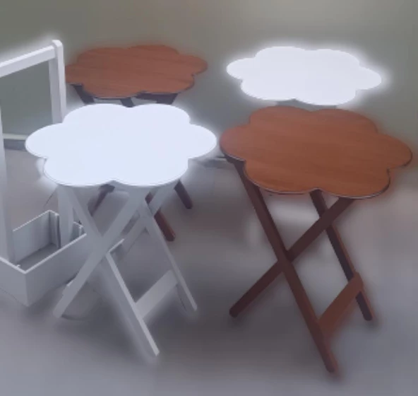 Çanta Zigon 90113 Papatya sehpa Dörtlü Model Ahşap MDF Ceviz Beyaz Uyumu El Yapım - Resim 8