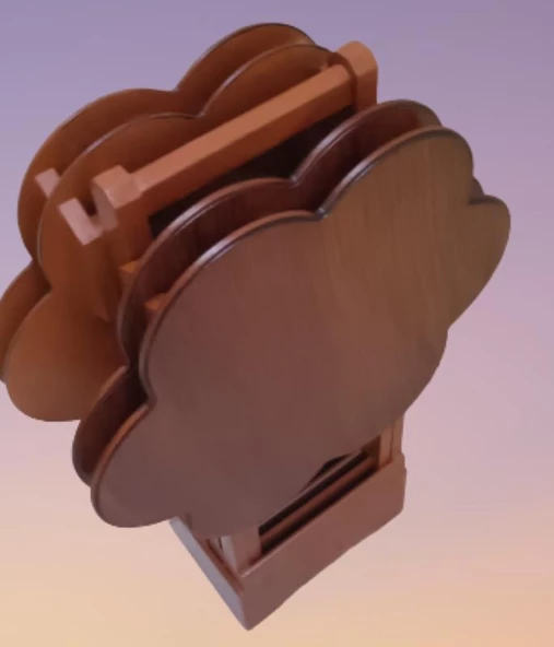 Çanta Zigon 90111 Papatya Dörtlü Model Ahşap MDF nature Ceviz Renk El Yapım
