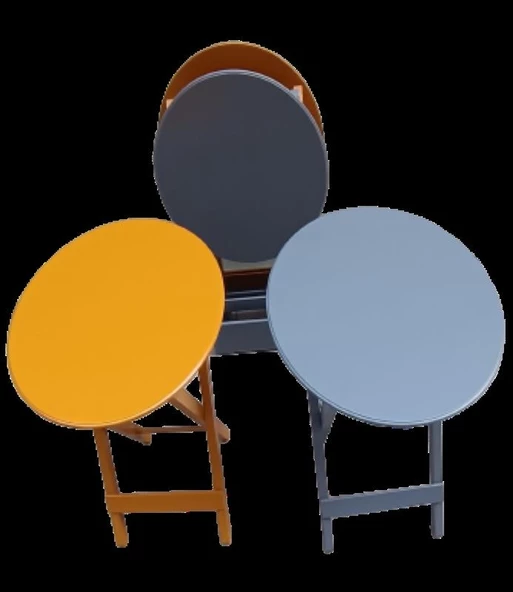 Çanta Zigon 90127 Sehpa Oval Model Dörtlü Mdf Hardal ve Gri Renk Uyumu El Yapımı - 7