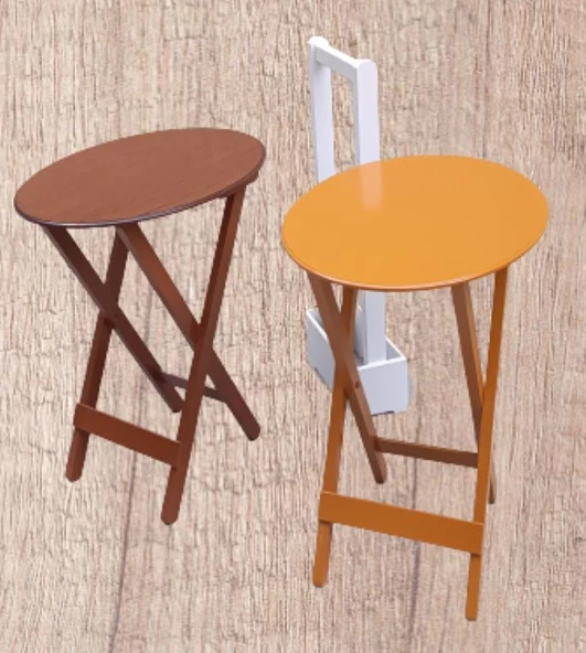 Çanta Zigon Sehpa 90118 Oval Model 2li Takım Mdf Hardal-Ceviz Renk Uyum El Yapım - 5