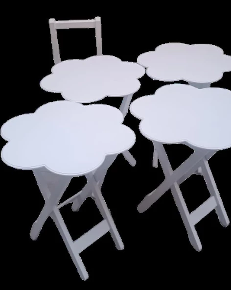 Çanta Zigon 90114 Sehpa Papatya Dörtlü Model Ahşap MDF Parlak Beyaz Renk El Yapım - 2