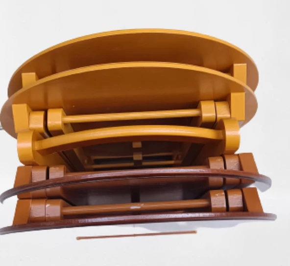 Çanta Zigon 90128 Sehpa Oval Model Ahşap Mdf Ceviz ve Hardal Renk Uyum El Yapım - 6