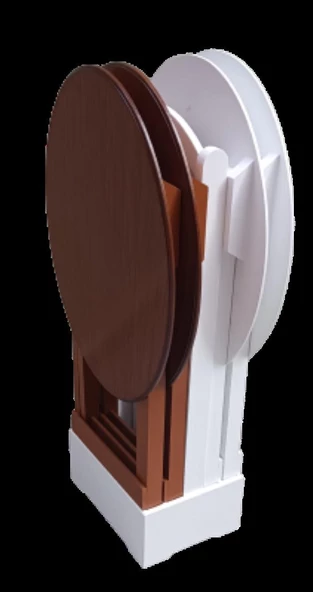 Çanta Zigon 90134 Sehpa Oval Dörtlü Model Ahşap MDF Beyaz ve Ceviz Uyum El Yapım - 9