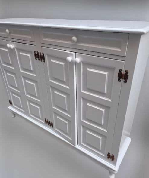 Ayakkabılık 12231 Kare Çok amaç Model Kayın aslanayak Parlak Beyaz 4Kapı El Yapı - 3