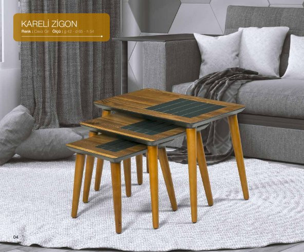 Zigon OSM 11813 KARELİ MODEL Parlak Ceviz Gri Natüre Kayın RETRO ayak El Yapım - 2