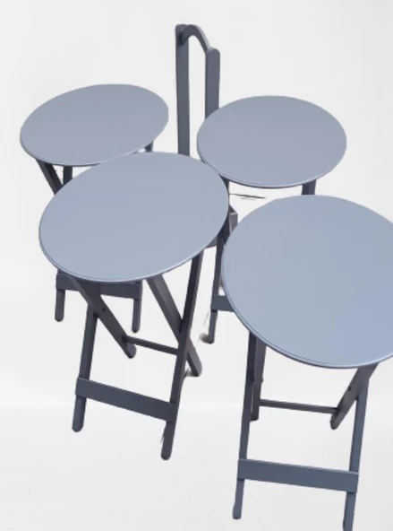 Çanta Zigon 90133 Sehpa Oval sehpa 90133 Model Dörtlü Ahşap MDF Gri Renk El Yapım - 2