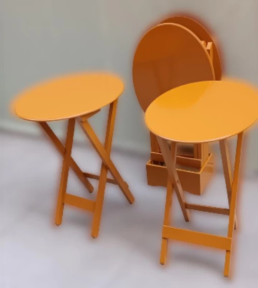 Çanta Zigon 90130 Sehpa Oval Dörtlü Model Ahşap MDF Hardal Renk Uyum El Yapımı - Resim 4