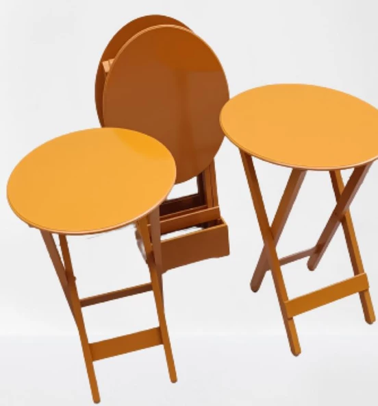 Çanta Zigon 90130 Sehpa Oval Dörtlü Model Ahşap MDF Hardal Renk Uyum El Yapımı - Resim 2