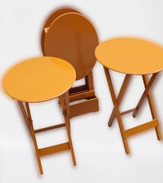 Çanta Zigon 90130 Sehpa Oval Dörtlü Model Ahşap MDF Hardal Renk Uyum El Yapımı - Resim 3