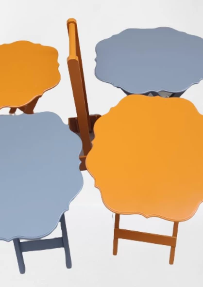 Çanta Zigon 90088 Sehpa Yonca 4 lü Model Ahşap MDF Gri-Hardal Renk Uyum El yapım - Resim 3