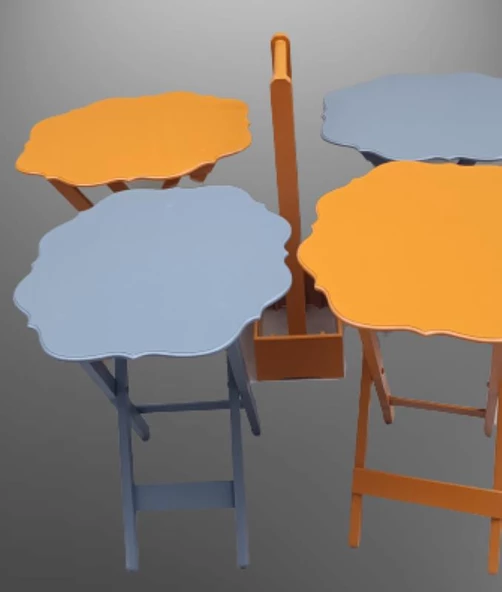 Çanta Zigon 90088 Sehpa Yonca 4 lü Model Ahşap MDF Gri-Hardal Renk Uyum El yapım - Resim 5