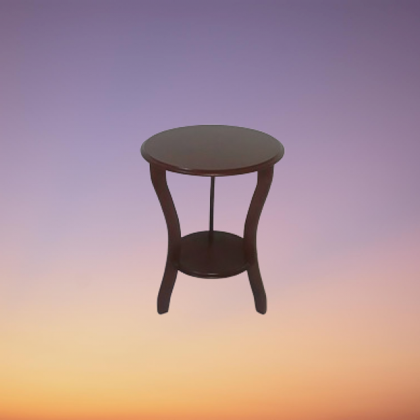 Fiskos 3 ayak 12356 Çiçeklik Sehpa Parlak Ceviz Lake Boya Çift Kat Ahşap El Yapım - 2